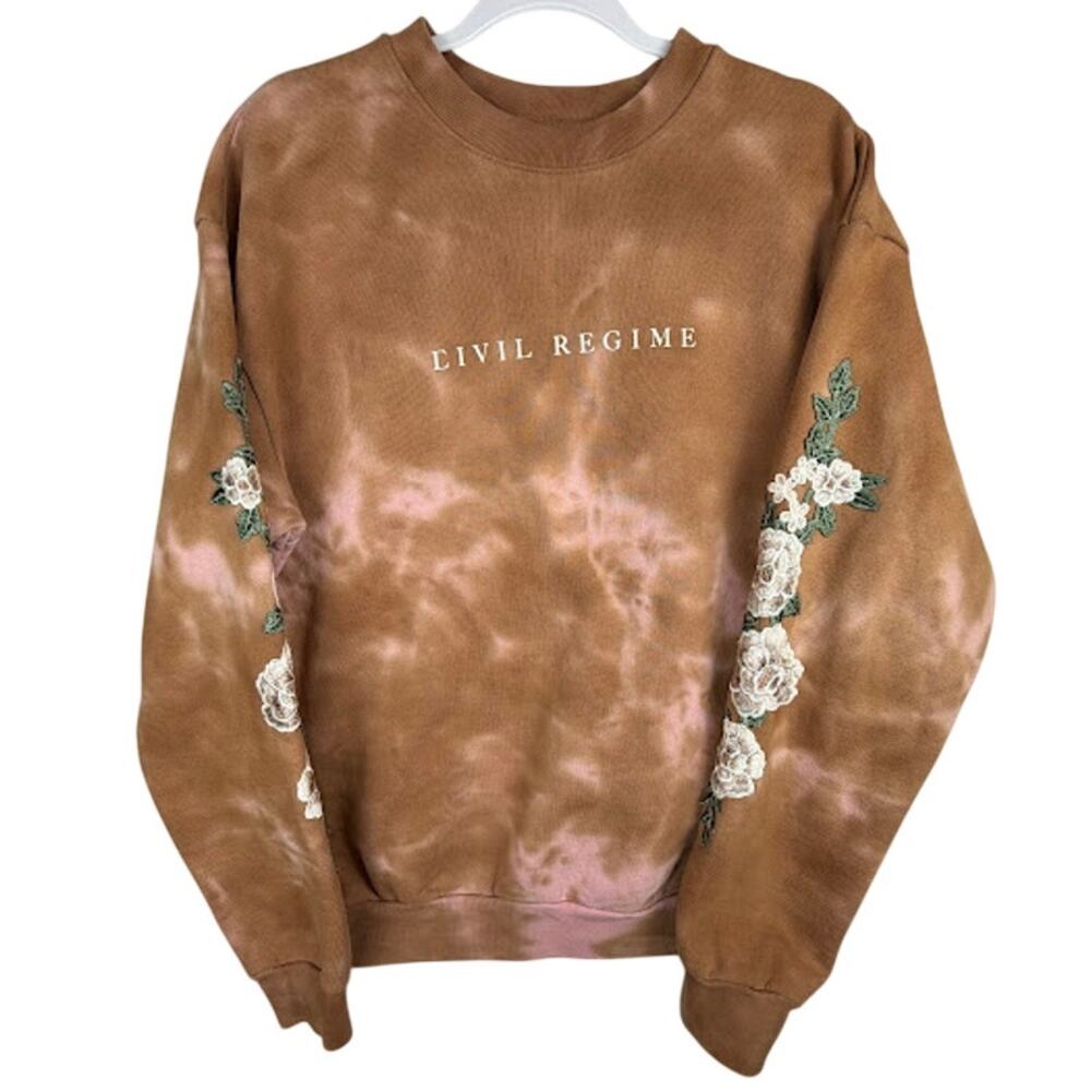 Civil Regime‎ Tie Dye Crewneck Sweatshirt Embroidered Floral Sleeves Women’s M